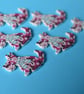 Wooden Dog Buttons Purple,Blue & White Flowers 6pk 30x20mm Puppy (DG17) - Image 1