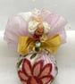 Pink and Gold Christmas Bauble with Floral Embroidery, Ribbons and Flowers - Image 1