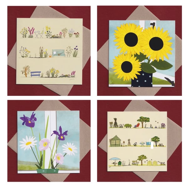 Greetings cards - flowers and gardens - pack of 4
