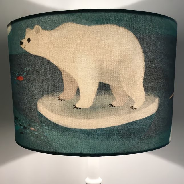 Polar Bear Artic Antics -Handmade Children Table Lampshade 30cm Drum.