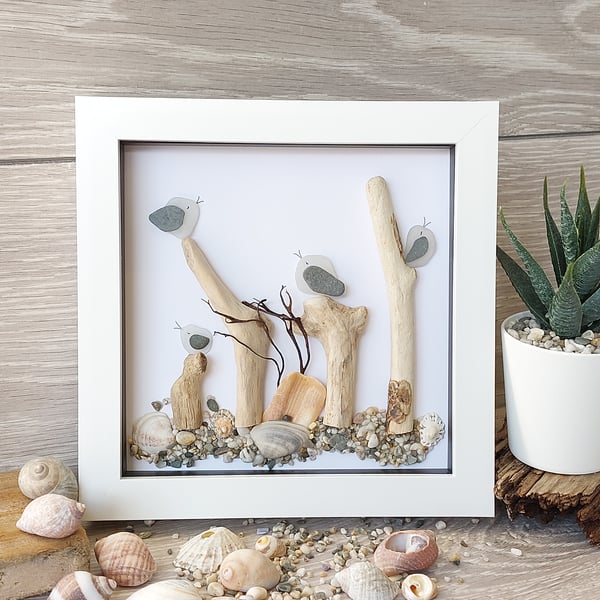 Cornish seaglass seagulls on groynes 