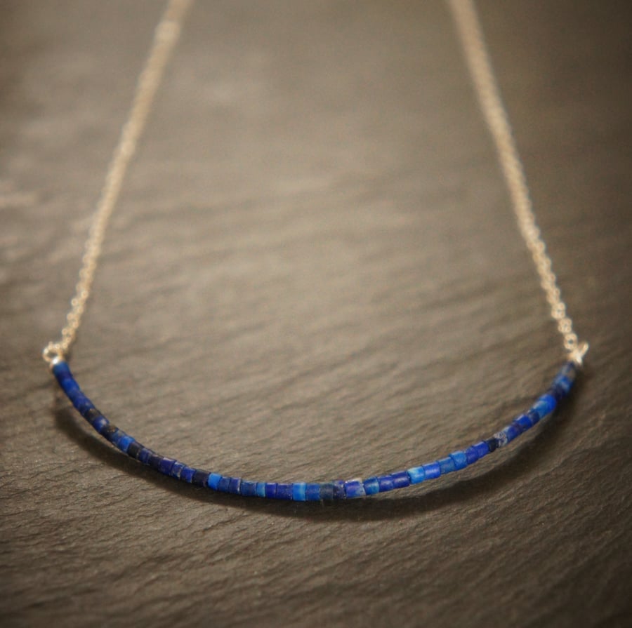 Raw Matt Cobalt Lapis Lazuli and Sterling Silver Necklace