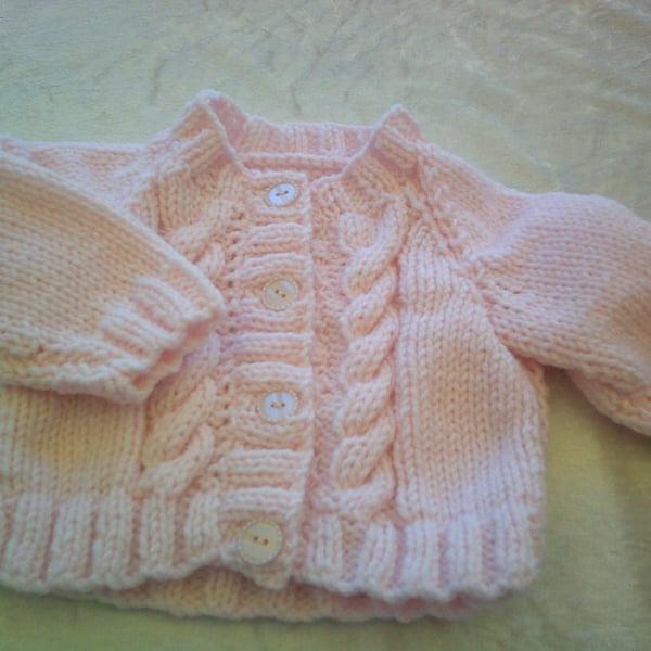16 Inch Pale Pink Round Neck Aran Style Cardigan