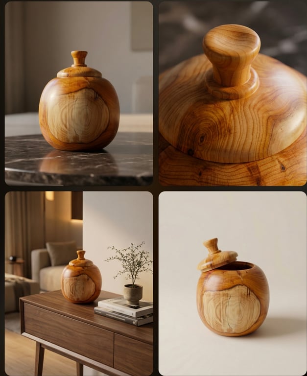 Beautiful unique yew wood lidded vessel vase 