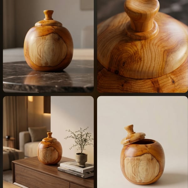 Beautiful unique yew wood lidded vessel vase 
