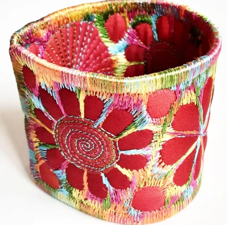 Cuff - Fabric Bracelet with Free Machine Embroi... - Folksy