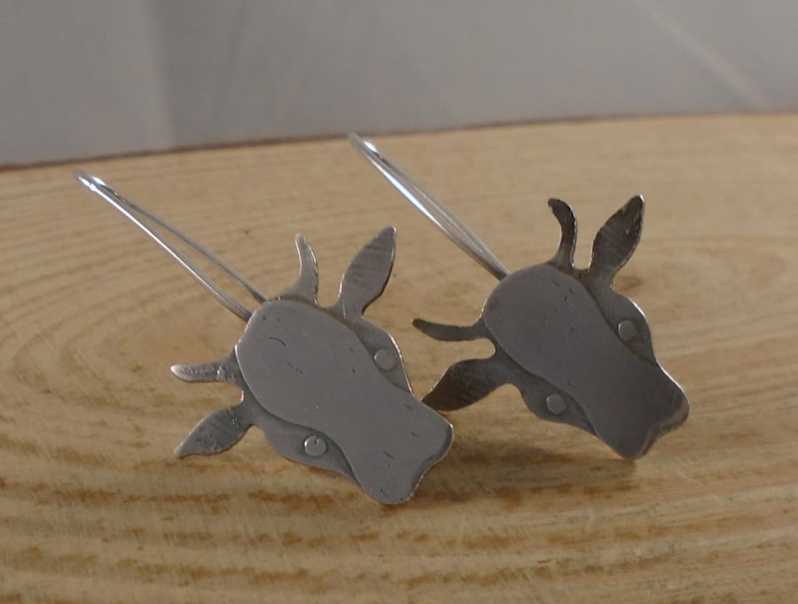 Sterling Silver Etched Cow Earrings