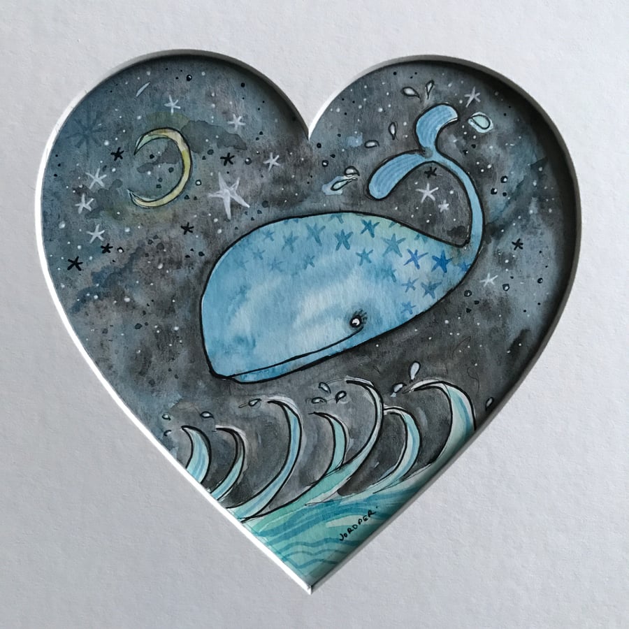 Original Painting Whale Valentines watercolour by Jo Roper