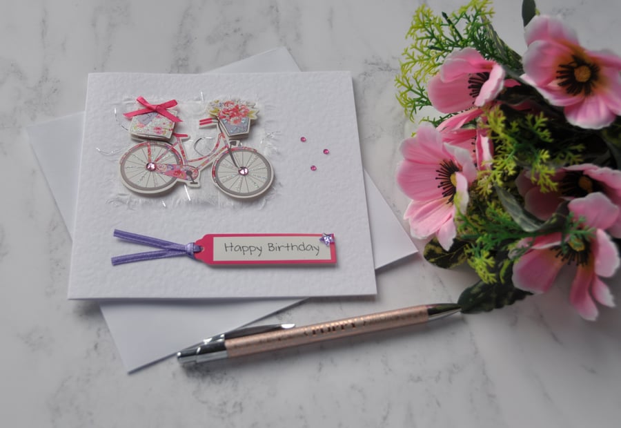 Bicycle Birthday Card Flower Basket and Gifts 3D Luxury Handmade Card 2