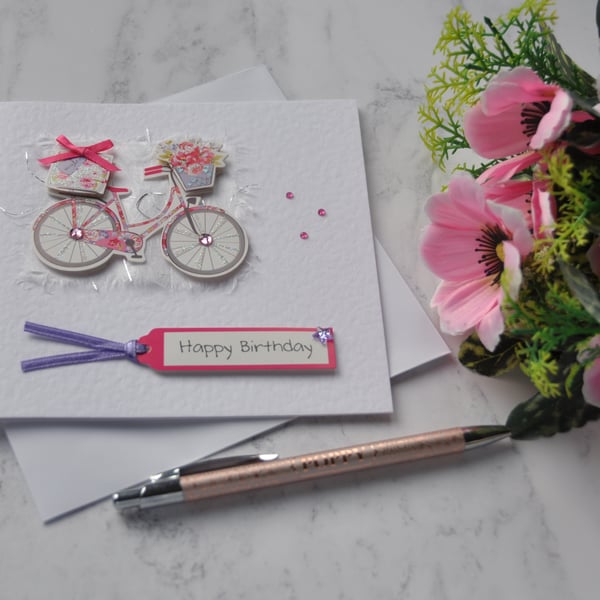 Bicycle Birthday Card Flower Basket and Gifts 3D Luxury Handmade Card 2