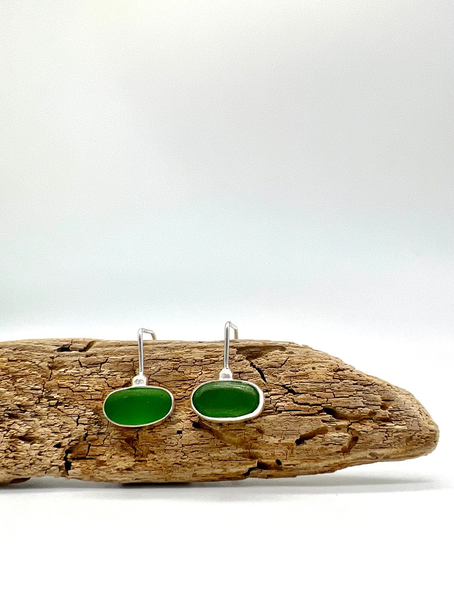 Bottle Green Sea Glass Earrings