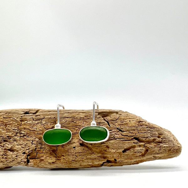 Bottle Green Sea Glass Earrings