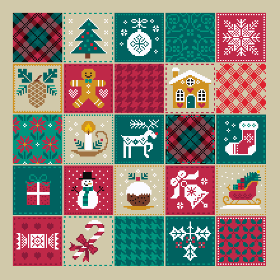 170 - Cross Stitch pattern Christmas Quilt with Festive motifs
