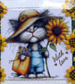 Kitten Cat Holding SunFlower - Hand Crafted Decoupage Card - With Love 3331