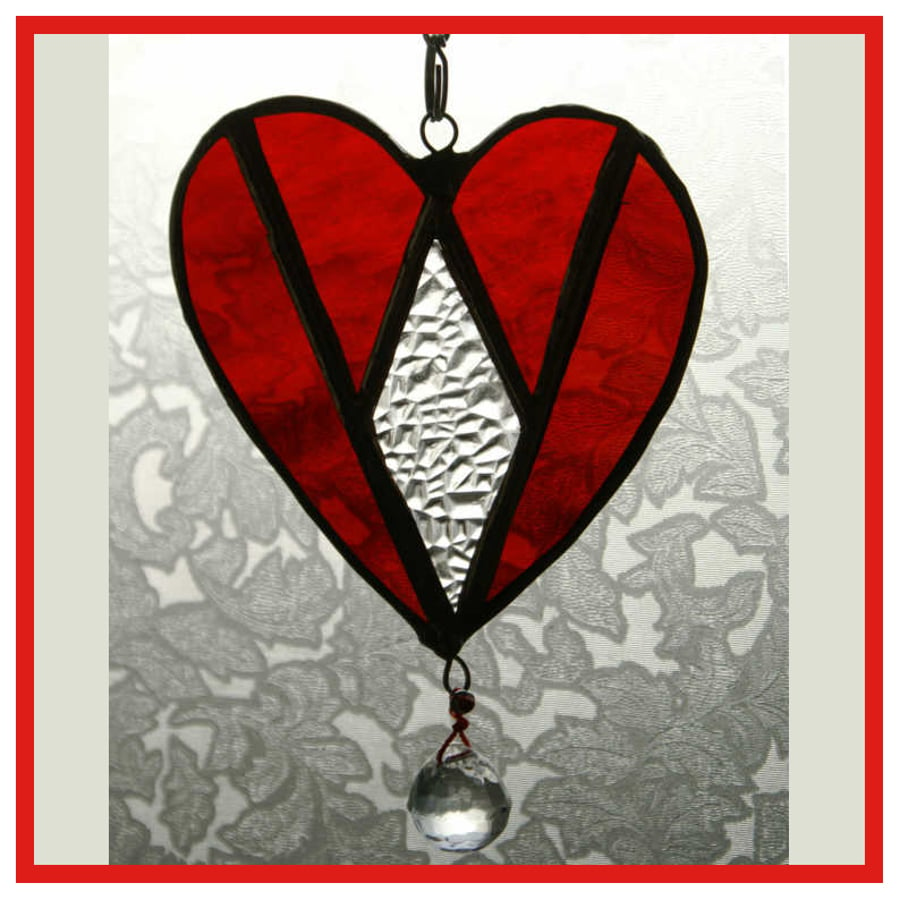 Diamond Heart Stained Glass Suncatcher 
