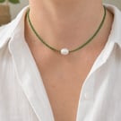 Forest Pearl Grace Necklace – Czech Seed Beads & Freshwater Pearl