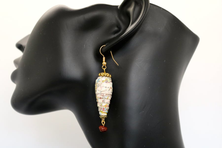 Cone paper beaded earring made of an OS map of Buxton