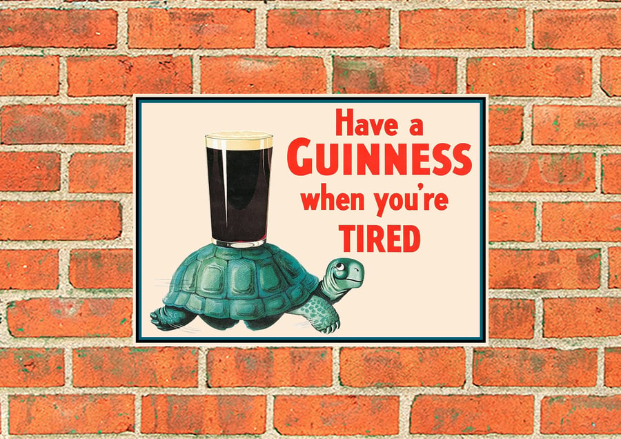 Guinness metal sign. Tortoise and Guinness Landscape Bar, Mancave or pub