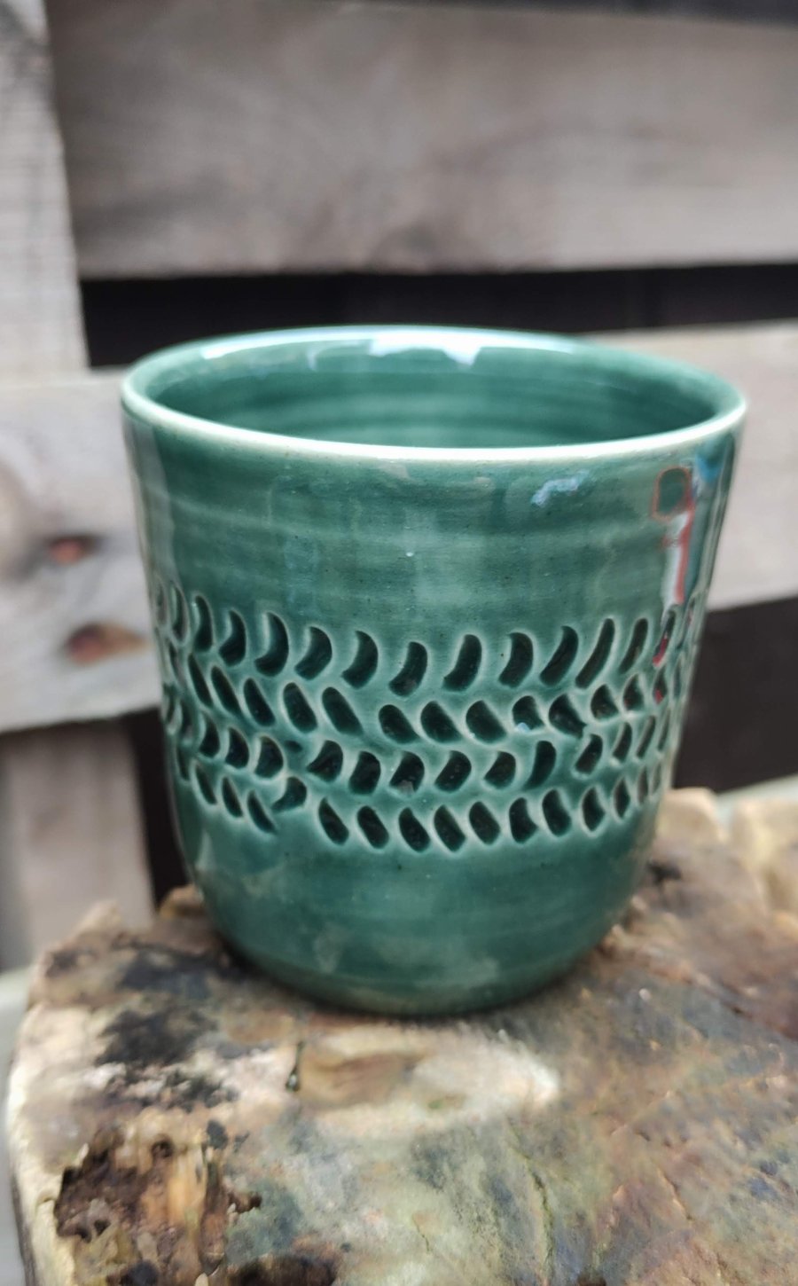 Carved green tumbler