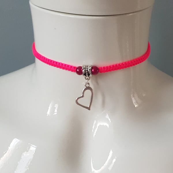 Neon pink heart choker