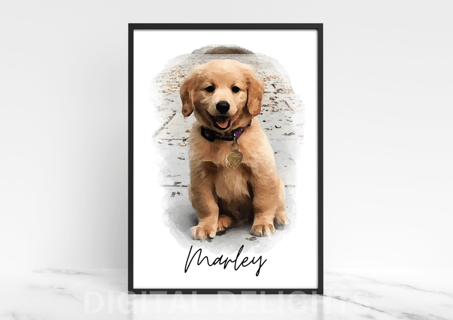 Custom Watercolor Pet Portrait, Valentines, Engagement, Anniversary, Fur baby 