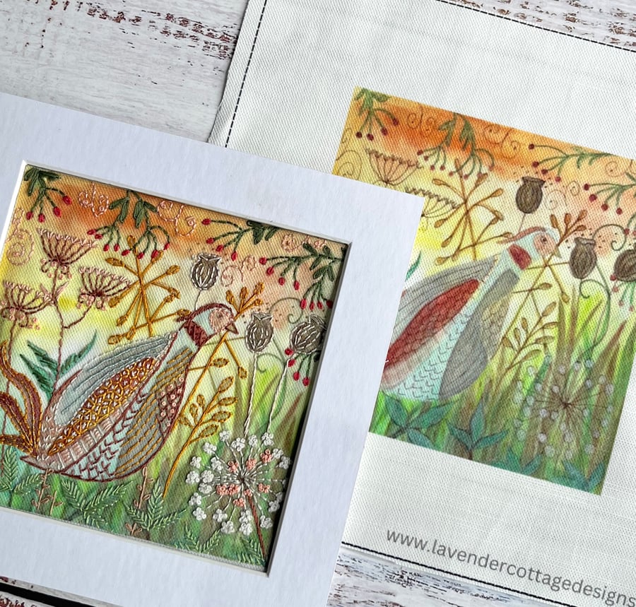 Percy The Pheasant hand embroidery Panel Only