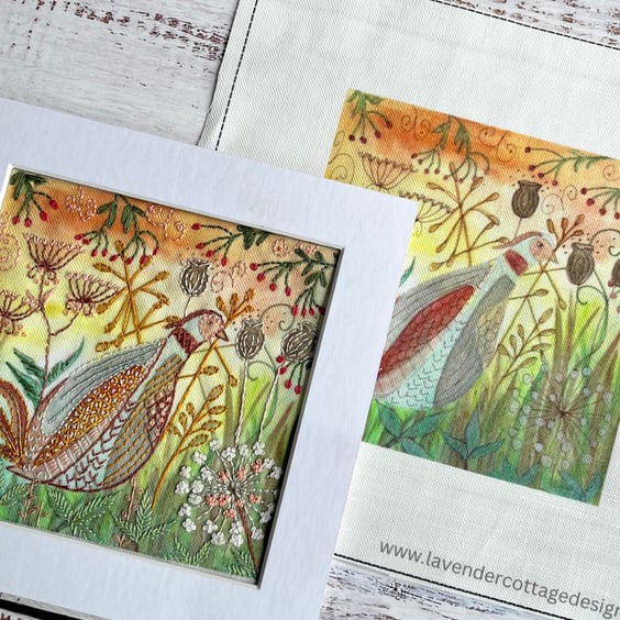Percy The Pheasant hand embroidery Panel Only