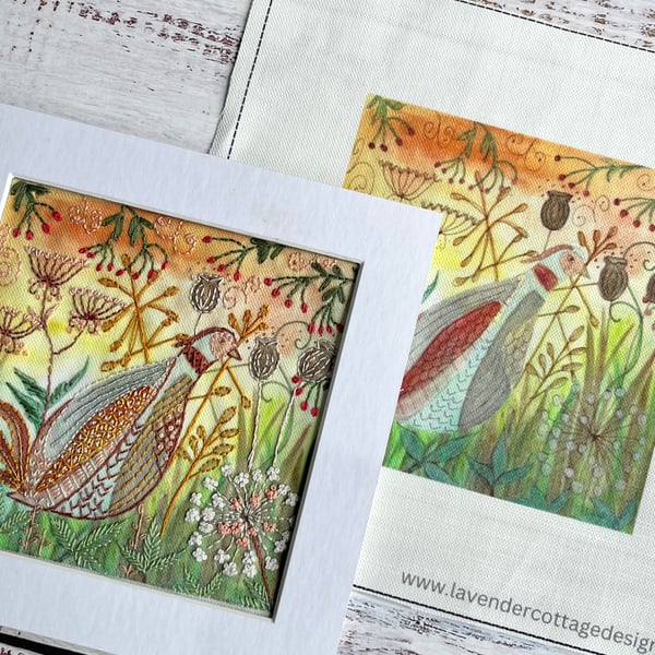 Percy The Pheasant hand embroidery Panel Only