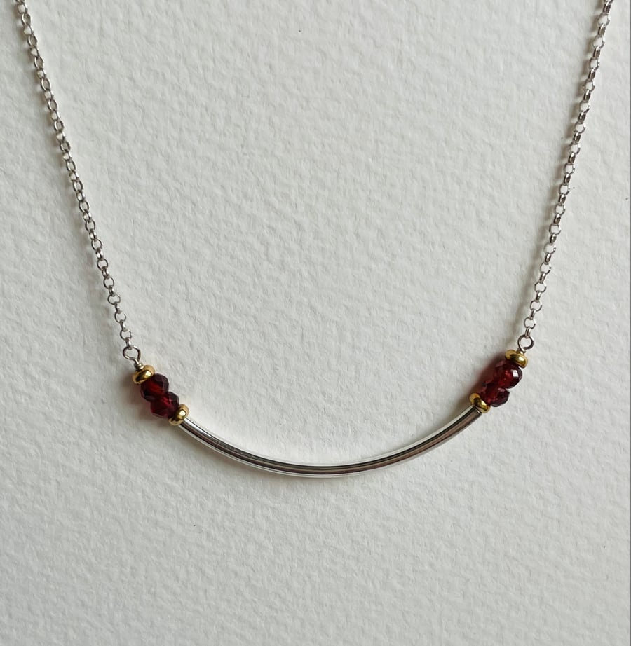 Sterling silver and Garnet bar necklace