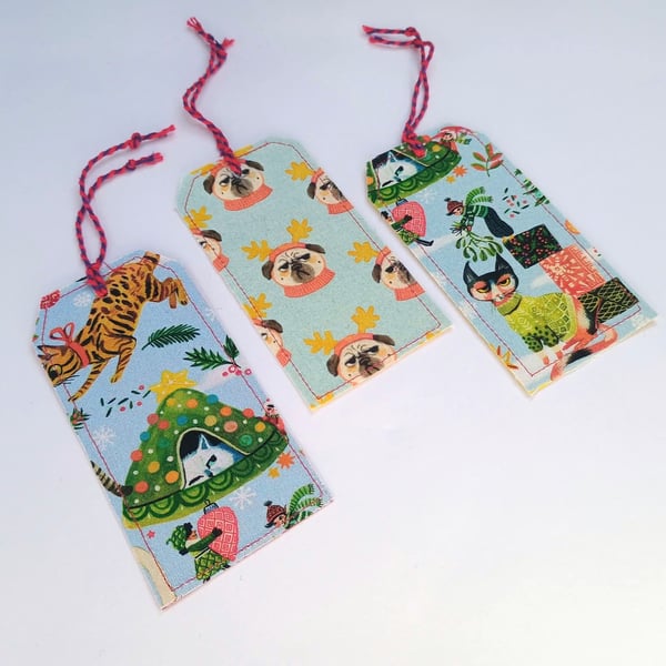 Christmas Gift Tags Grumpy Cats and Dogs - Set of 3 zero waste