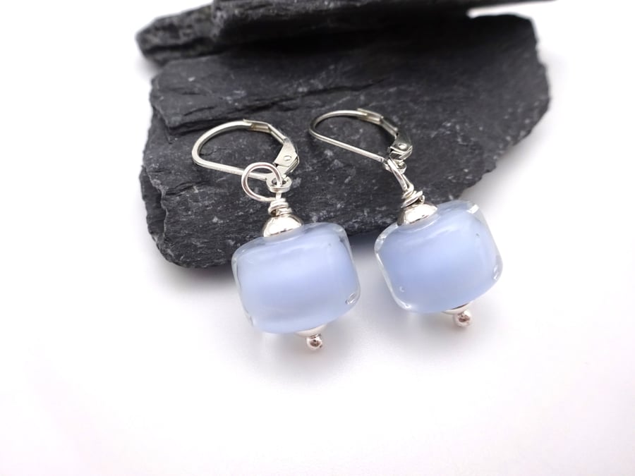 Lampwork glass earrings, pale blue 