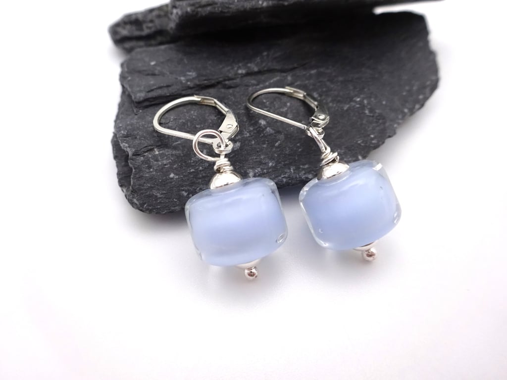 Lampwork glass earrings, pale blue 