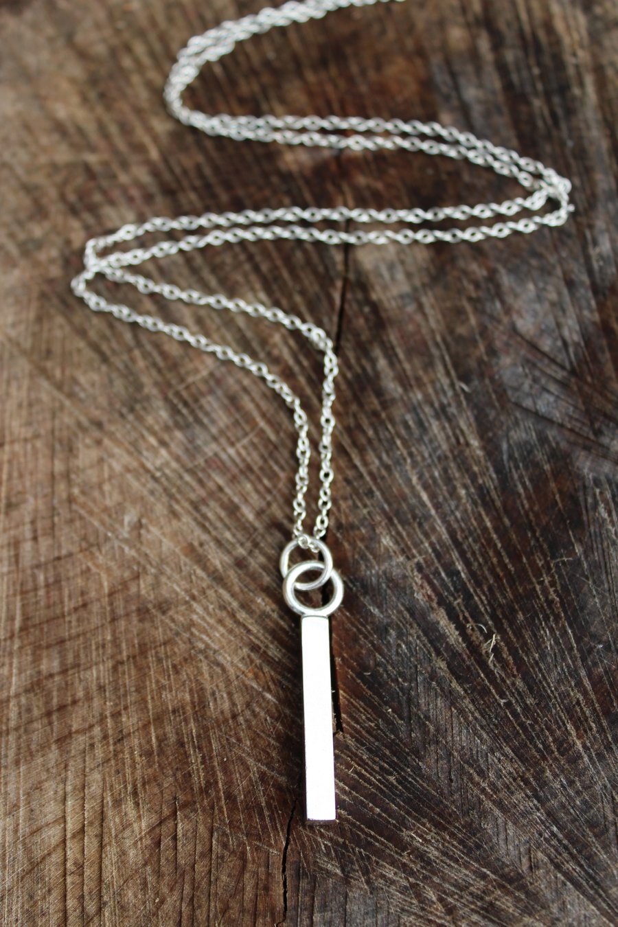 Long silver bar necklace