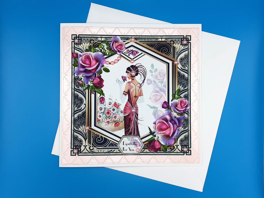 Art Deco Birthday Card - 8x8 inches, 20x20cms 