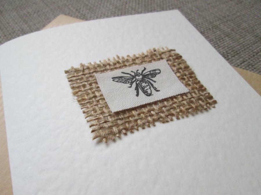 Fabric Bee & Hessian Blank Greetings Card