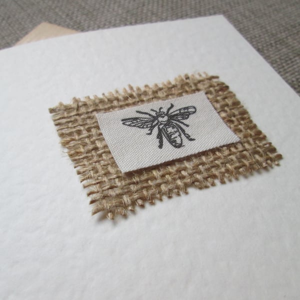 Fabric Bee & Hessian Blank Greetings Card