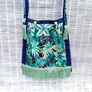 Colourful Jungle Foliage with Black Panther Fabric Shoulder or Cross Body Bag