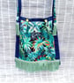 Colourful Jungle Foliage with Black Panther Fabric Shoulder or Cross Body Bag