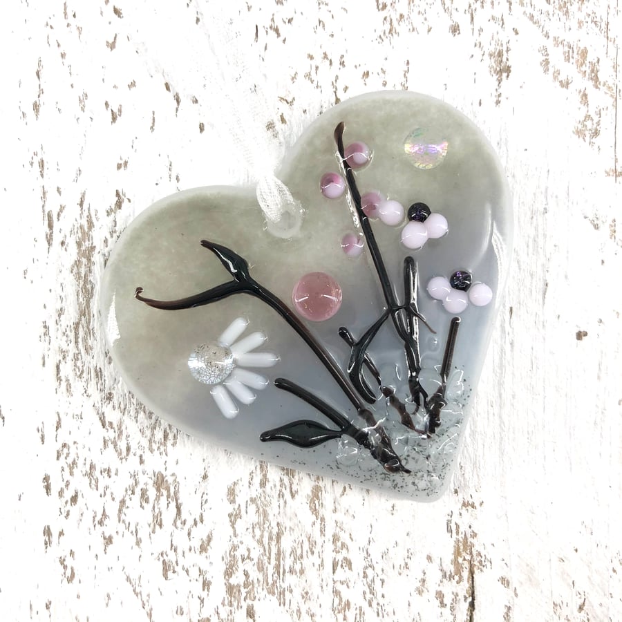 Just because... Meadow Glass Heart with personal message 