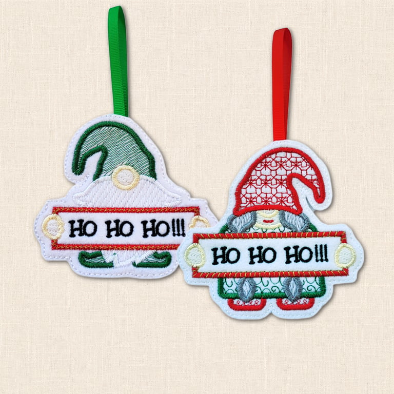 Ho Ho Ho Gnome Christmas Decoration - Embroidered Tree Ornament