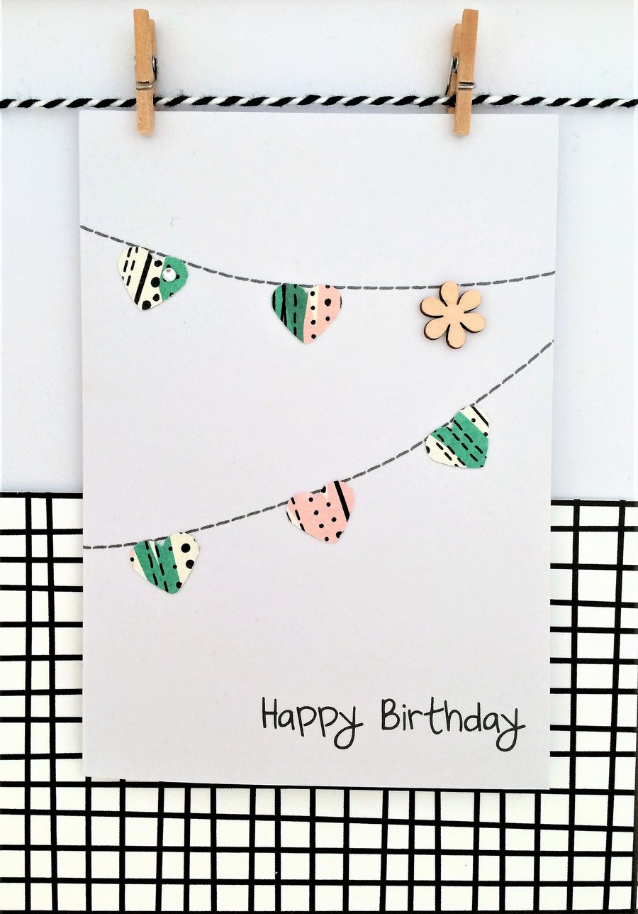 Happy Birthday Bunting Card - Handmade Card - Paper Bunting - Birthday Card - Gr