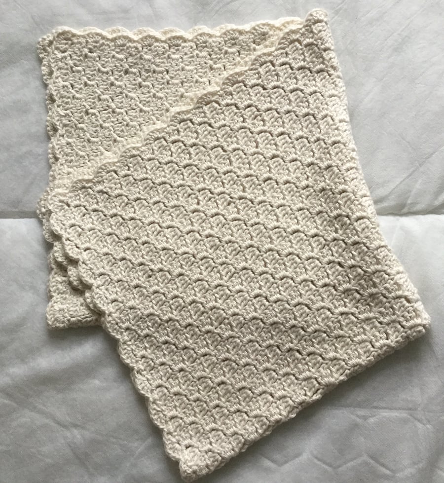 Crochet Baby Blanket in Cream Soft Cotton