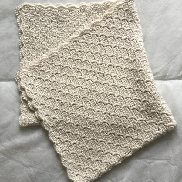 Crochet Baby Blanket in Cream Soft Cotton