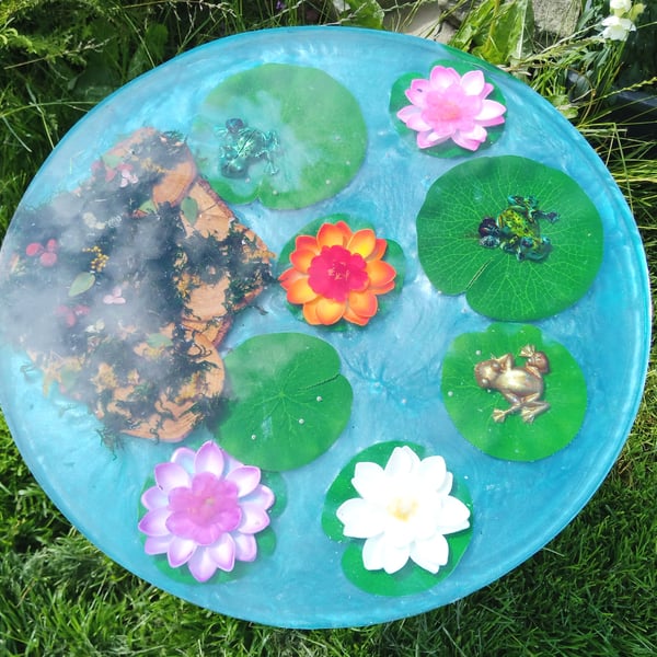 Coffee Table, Water Lily Pond theme, Home decor, Resin art. Bespoke