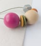 Isla - Hot pink, olive green, burnt orange necklace with grey hexagonal bead - Image 8