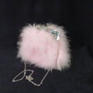 Marabou Swansdown Feather baby Pink clutch bag with a cotton fabric lining, hand