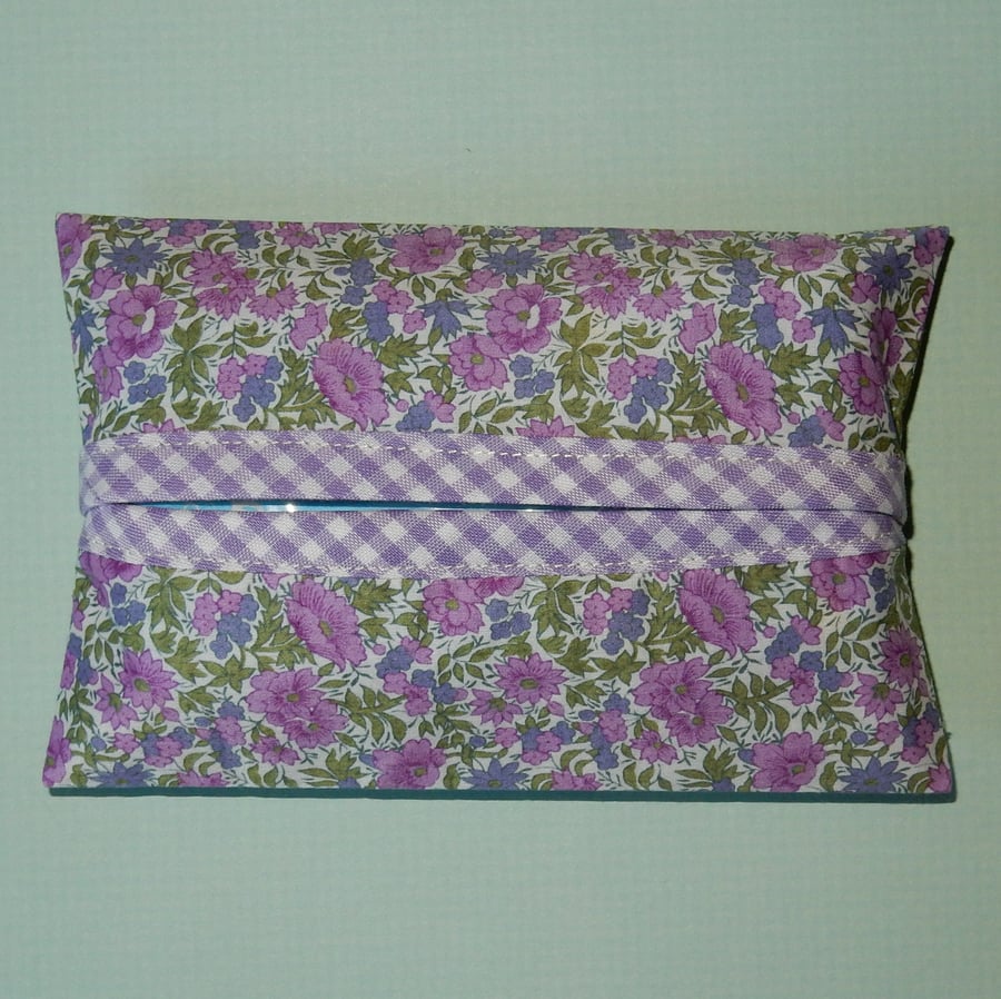 Pocket tissue holder - Liberty print lilac floral and gingham