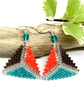 Orange, Bronze and Teal Beaded Triangle Earrings - Image 5