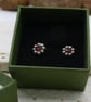 Recycled Sterling Silver Flower Stud Earrings, 4mm Garnet Gemstones, Handmade UK - Image 7