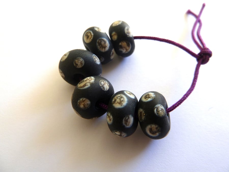 black and ivory lampwork glass beads